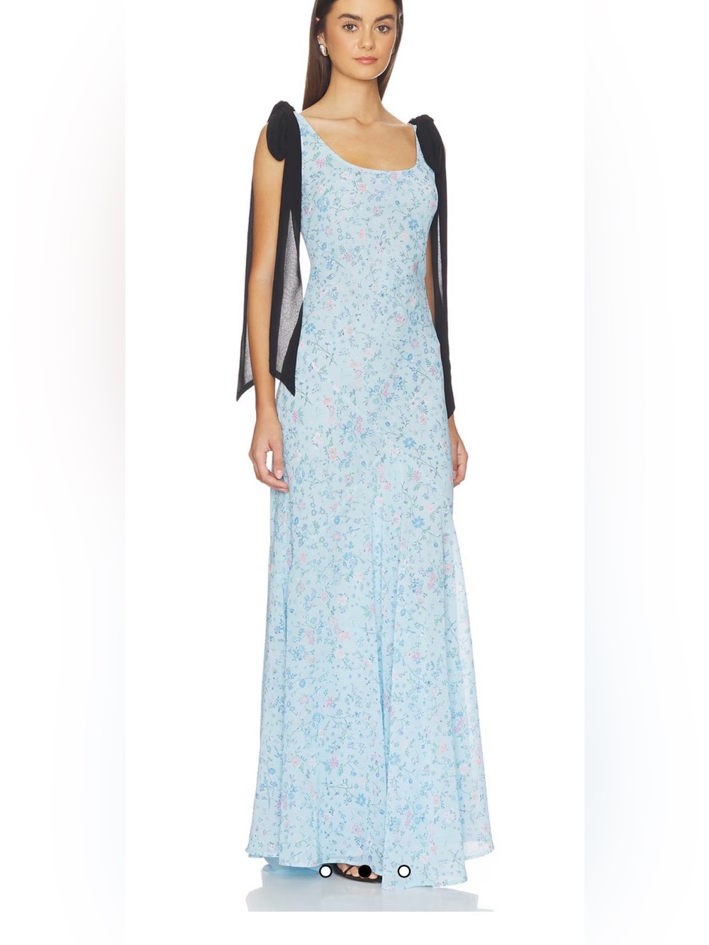 Sky Blue Floral Maxi Dress with Tie Straps